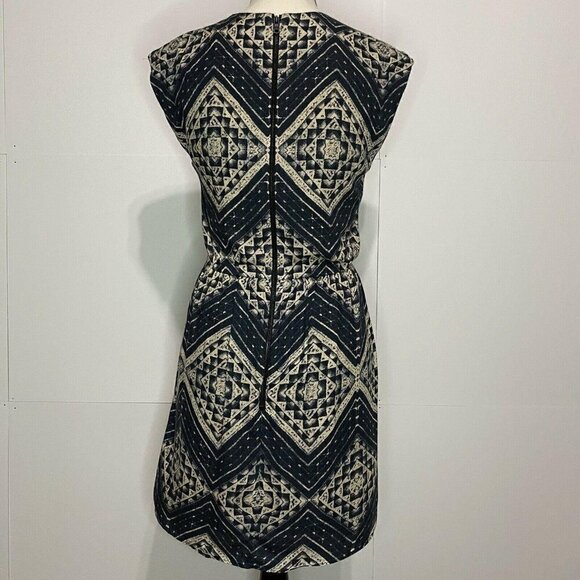 Alice + Olivia Womens Small Abstract A-Line Dress Navy Tan Rayon EUC - Picture 6 of 9
